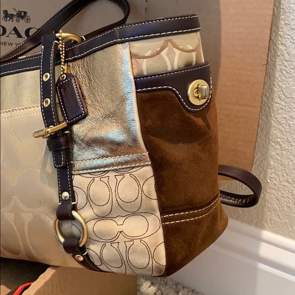 Coach gold signature patchwork gallery tote bag book tote vintage - Picture 7 of 10